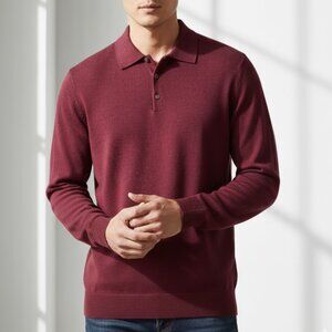 Woods & Gray Cashmere Sweater Men's 2XL Button Collar Burgundy Red Long Sleeve
